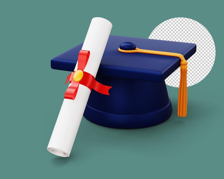PSD chapéu de graduação com renderização 3d do diploma