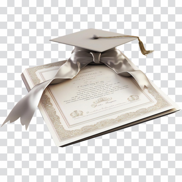 PSD chapéu de graduação preto com diploma de licenciatura isolado em transparente