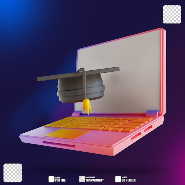 Chapéu e laptop coloridos da graduação da ilustração 3d 2