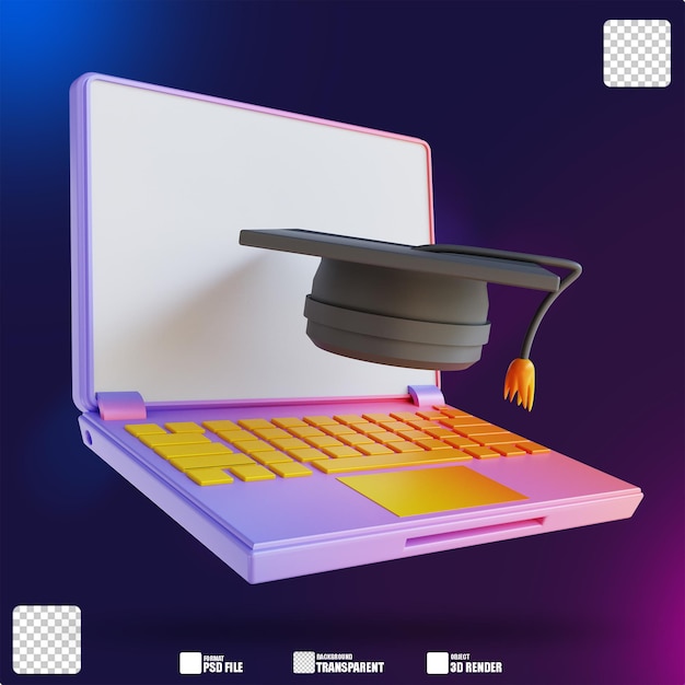 Chapéu e laptop coloridos da graduação da ilustração 3d 3