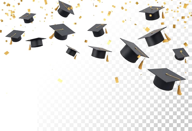 Chapéus de formatura e confete