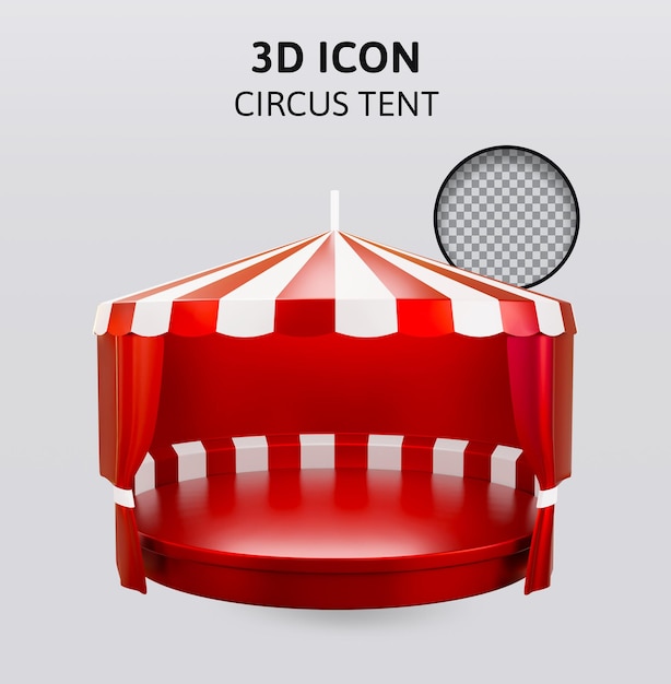 PSD chapiteau de cirque en illustration de rendu 3d de couleur rouge et blanche