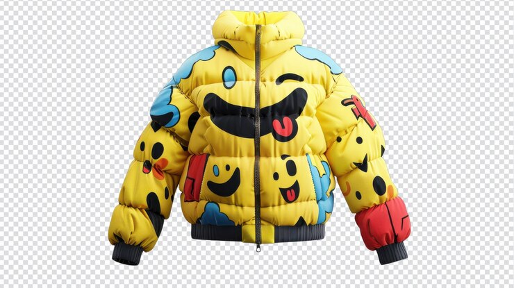 PSD chaqueta 3d con expresión linda aislada en fondo blanco perfecta para el marketing de moda y ropa