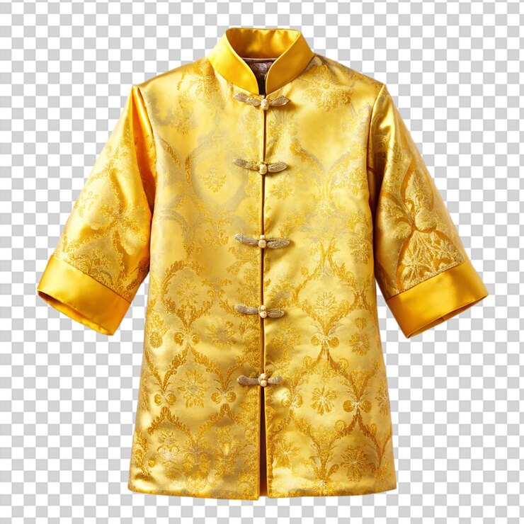 PSD una chaqueta amarilla con botones de oro y un cuello de oro en un fondo transparente