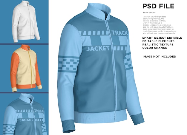 PSD una chaqueta azul con la palabra pista en ella.