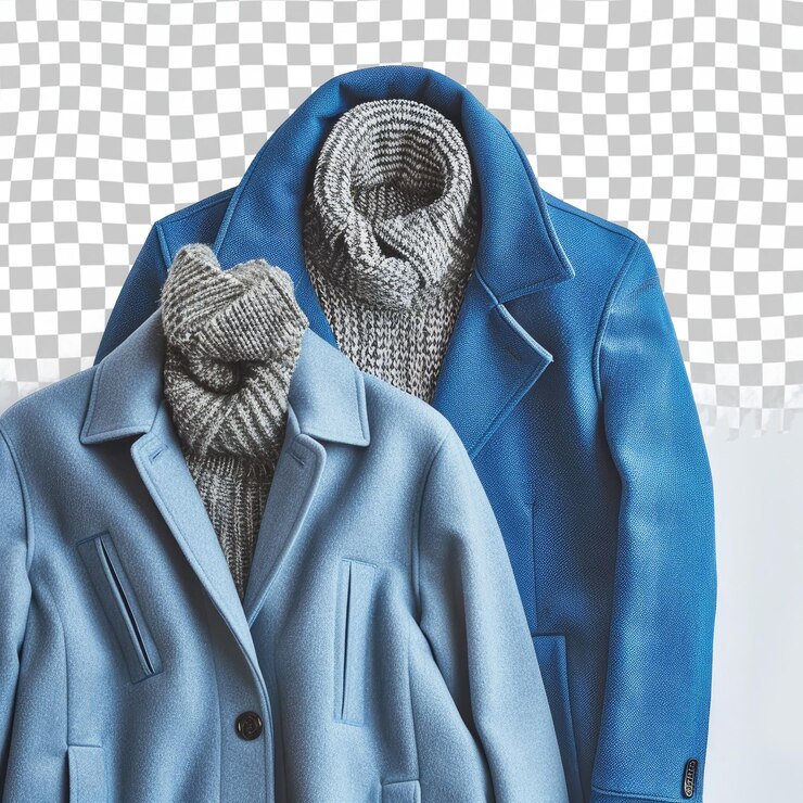 PSD una chaqueta azul con un suéter que tiene un suéter en ella