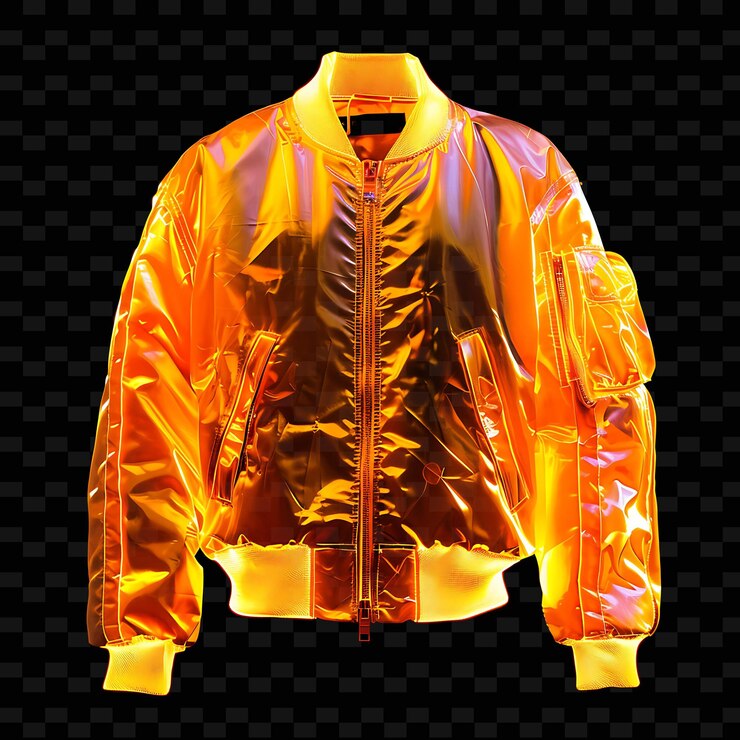 PSD chaqueta de bombardero con puños de nervadura hecha con rayon organza glow png ropa de moda de neón única