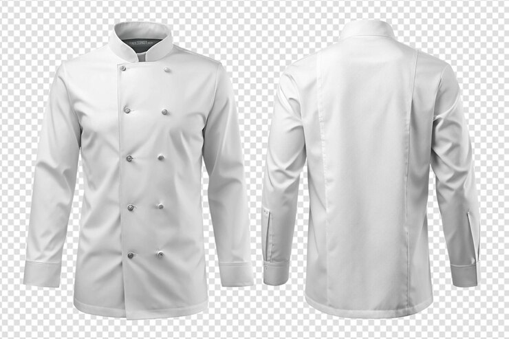 PSD chaqueta de chef blanca en blanco con botones maqueta delantera png