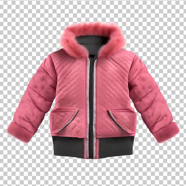 PSD chaqueta de invierno rosa para bebé aislada sobre un fondo transparente.