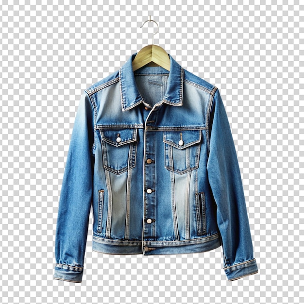 Chaqueta de vaqueros de denim en colgante aislada sobre un fondo blanco