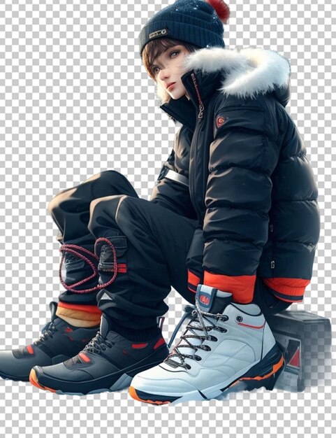 PSD chaquetas y zapatos de invierno con ilustración en 3d