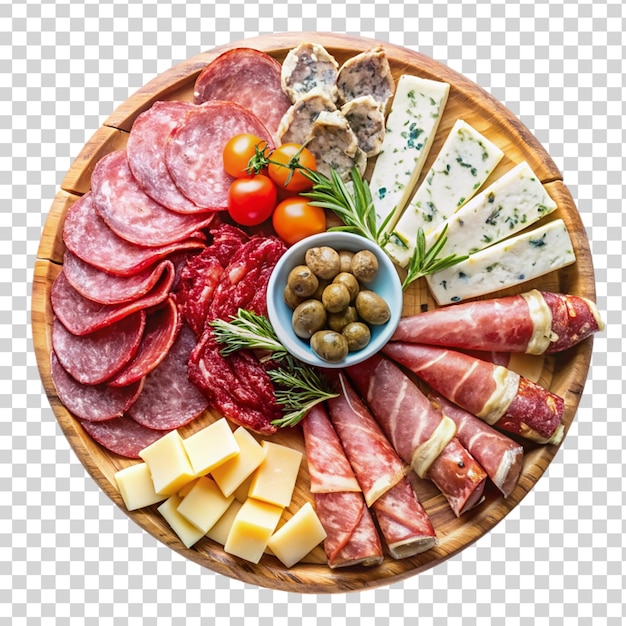 PSD charcuterie con carnes curadas aisladas sobre un fondo transparente