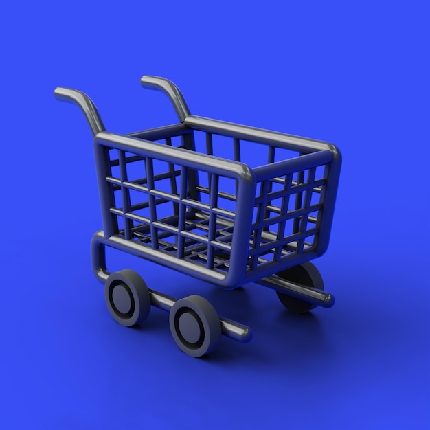 Chariot d'achat 3D avec fond bleu