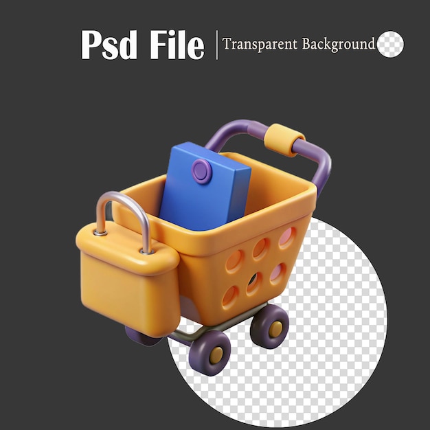 Chariot d'achat de dessins animés 3D avec un produit