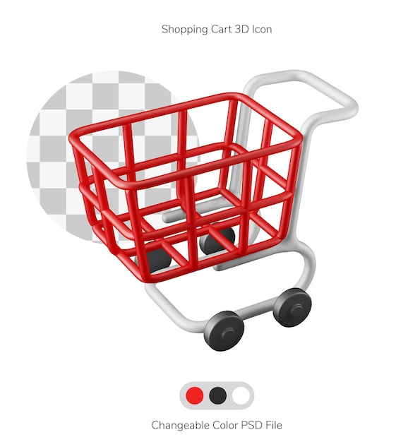 chariot d'achat symbole d'achat psd couleur changeable illustration d'icône 3D isolée