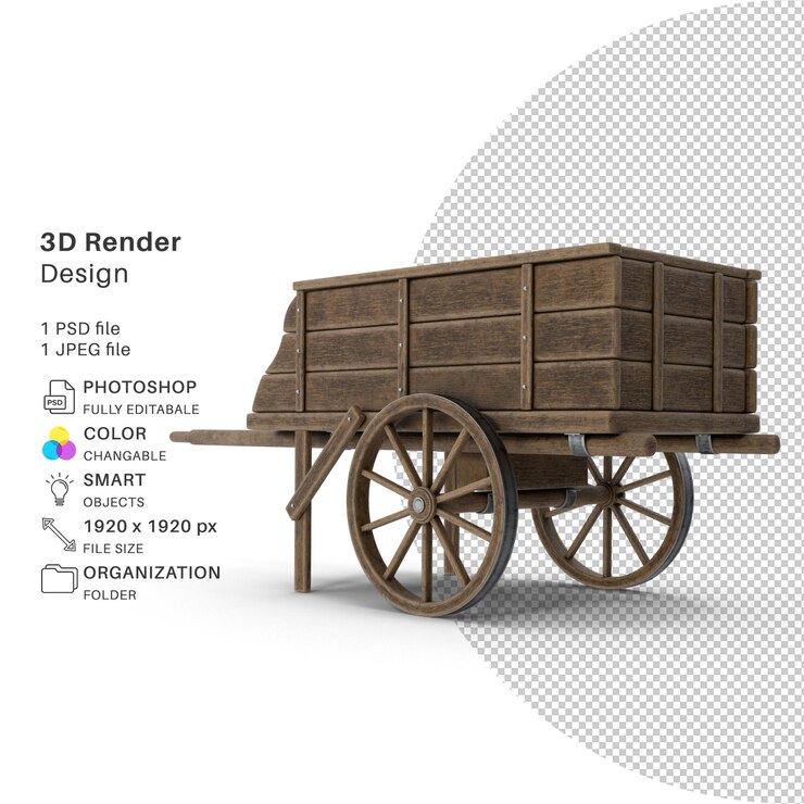 PSD chariot en bois fichier psd de modélisation 3d chariot réaliste