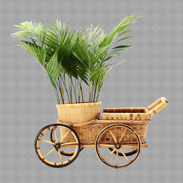 PSD un chariot en bois avec un palmier dessus