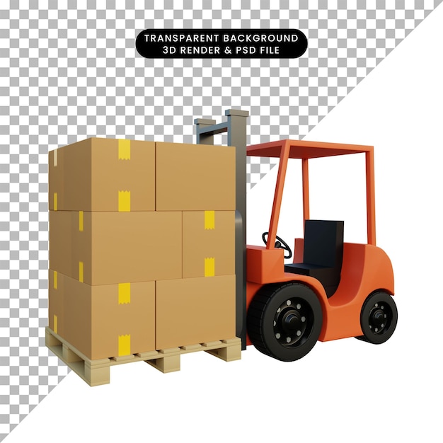 Chariot élévateur d'illustration 3d avec pile de carton