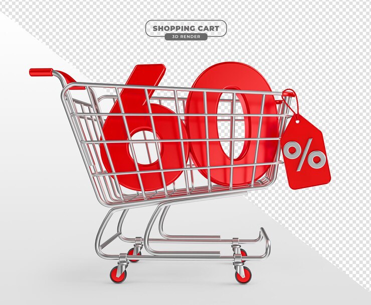 PSD chariot de supermarché avec 60 % de nombre en rendu réaliste 3d avec fond transparent