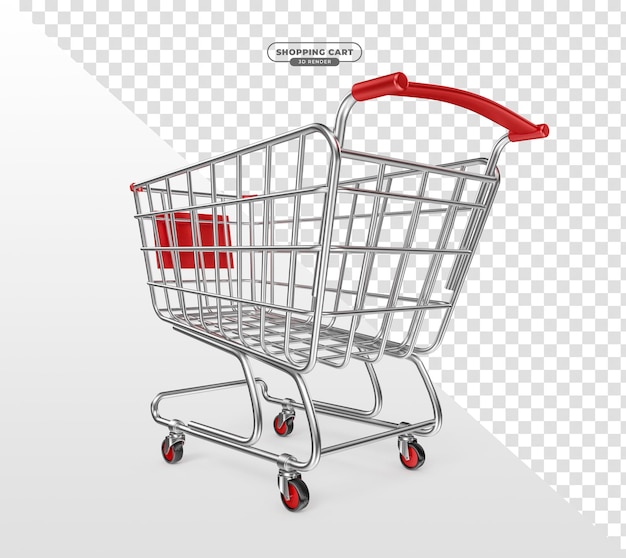 Chariot de supermarché en rendu 3d réaliste avec fond transparent