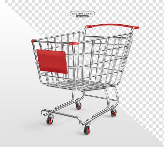Chariot de supermarché en rendu 3d réaliste avec fond transparent