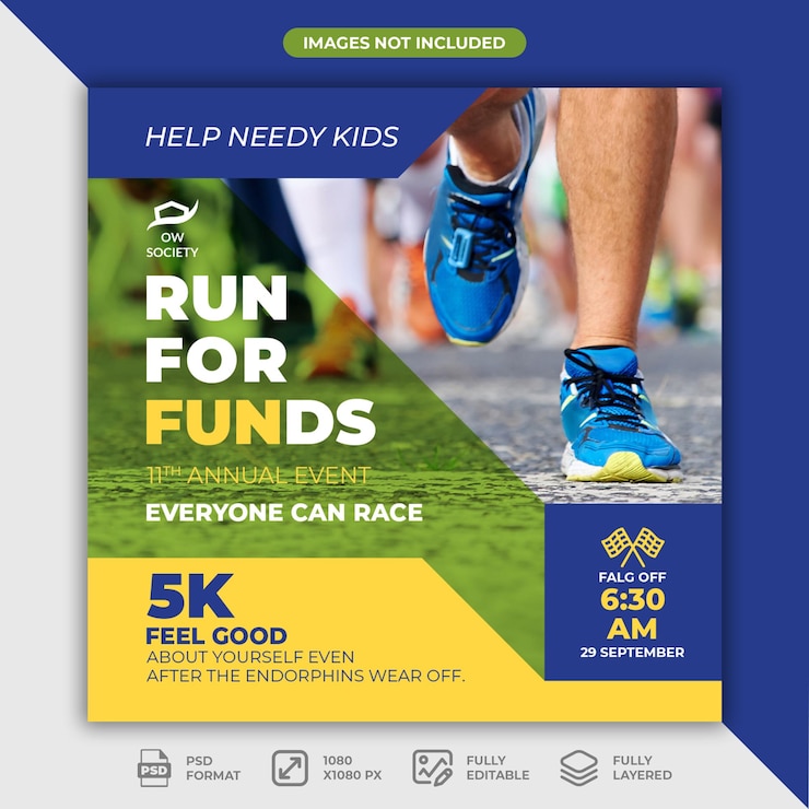 PSD charity run post template for social media
