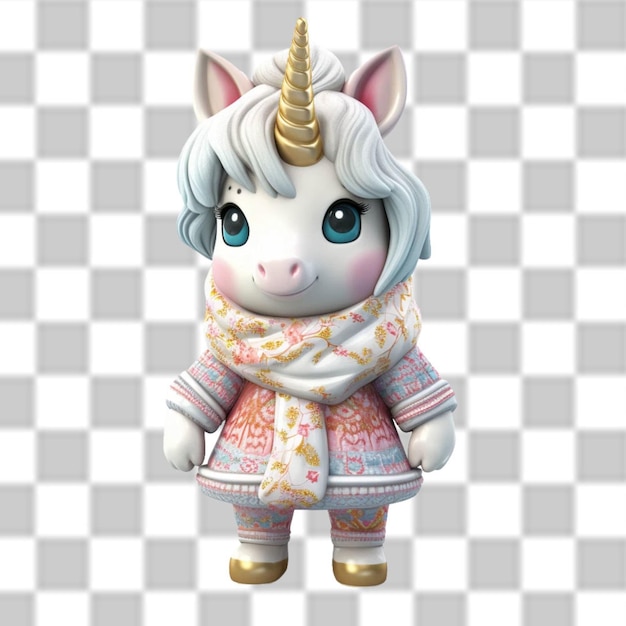 PSD charmant 3d cute baby unicorn gekleidet für ein winterabenteuer png