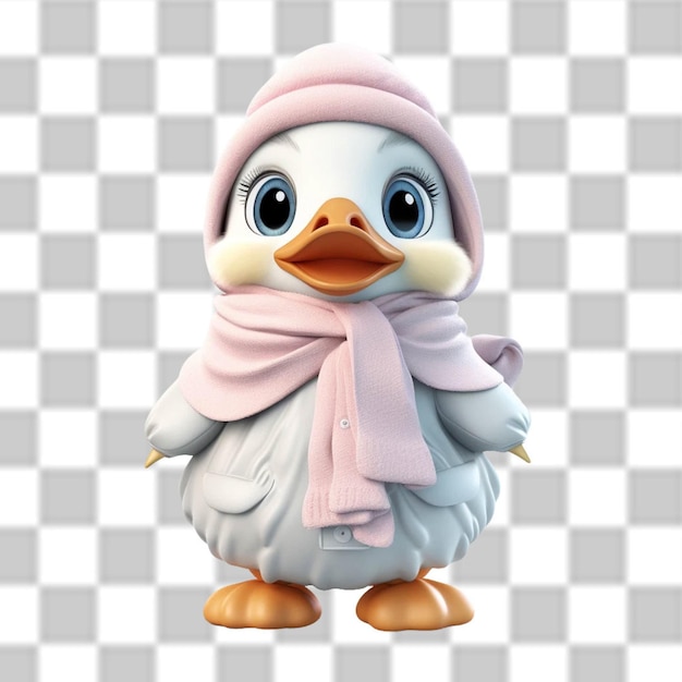 PSD charmant bébé canard en 3d habillé pour une aventure hivernale png