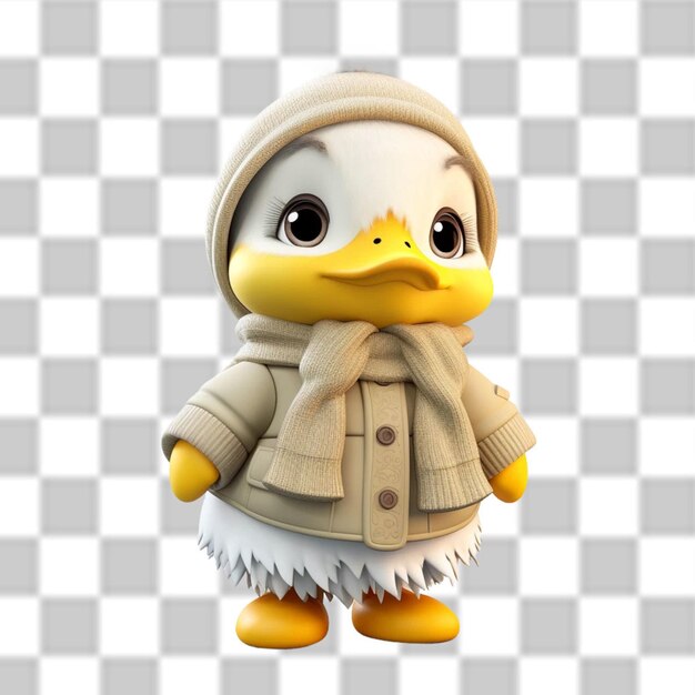 PSD charmant bébé canard en 3d habillé pour une aventure hivernale png