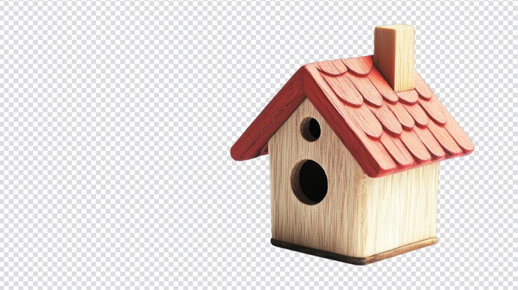 PSD charmant kleines holzvogelhaus mit hellrotem dach ideal für gartendekoration oder vogelbeobachter