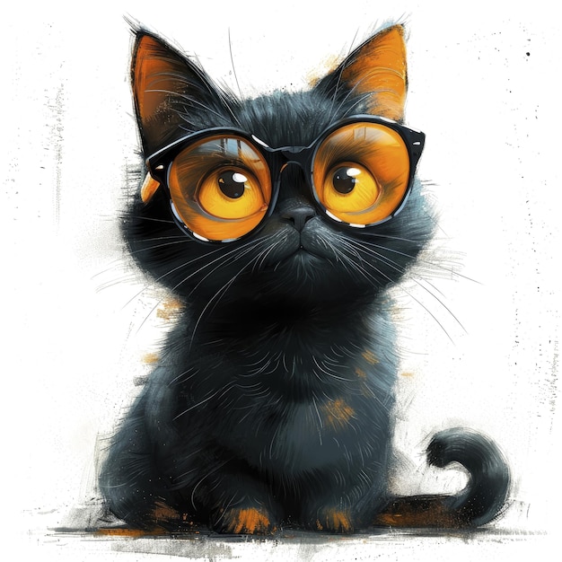 PSD un charmante chat de manx portant des lunettes à thème de queue ludique animation de tableau blanc style de bande dessinée différent.