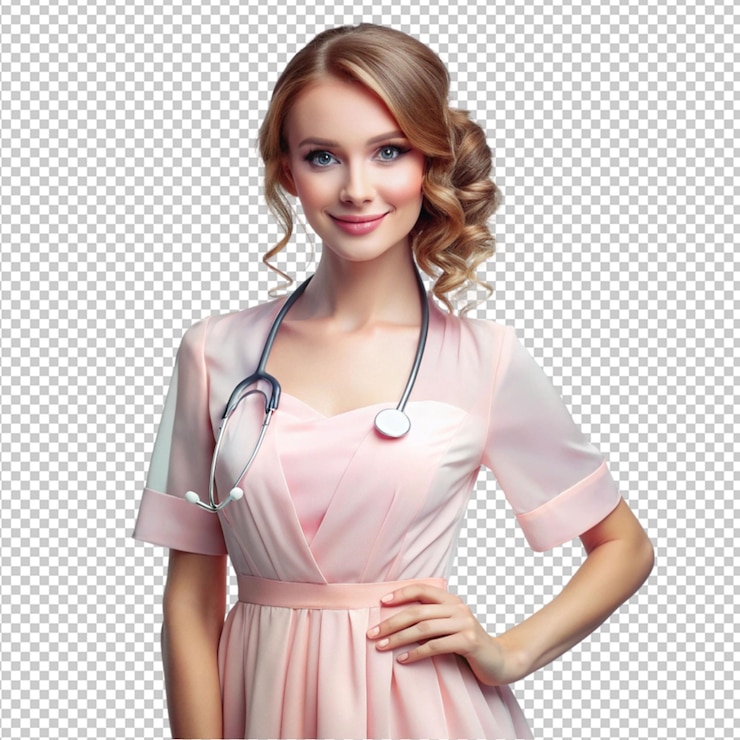 PSD charmante femme médecin isolée sur un fond transparent