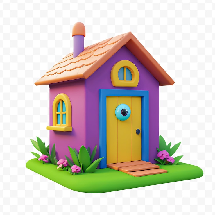 PSD une charmante maison de dessins animés en 3d avec des couleurs vives et une atmosphère accueillante