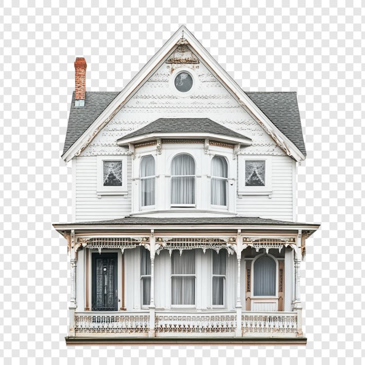 PSD une charmante maison victorienne blanche avec des détails complexes un porche enveloppé et un toit à pignons mettant en valeur une architecture élégante