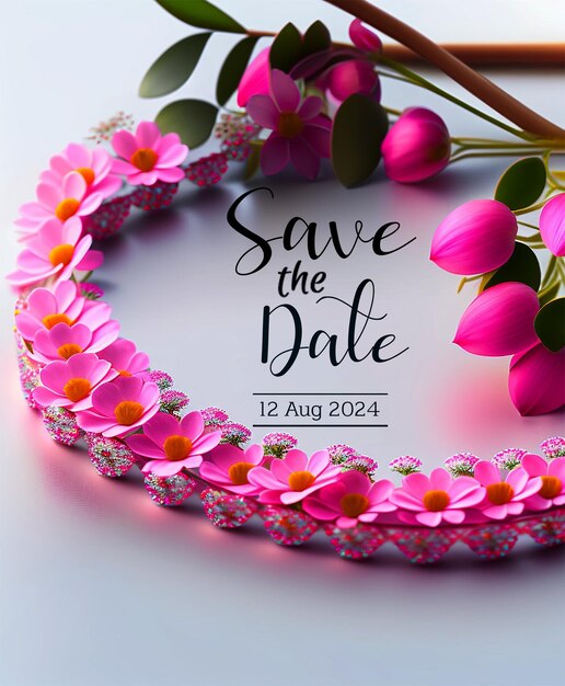 PSD charming cosmos blume save the date hochzeits-einladungskarte elegant save the date design mit rosa