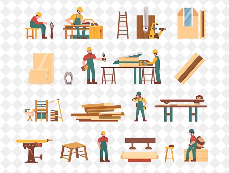 PSD charpentier industriel avec des personnages bâtiment et artisanat f png les gens dans le travail quotidien illustration