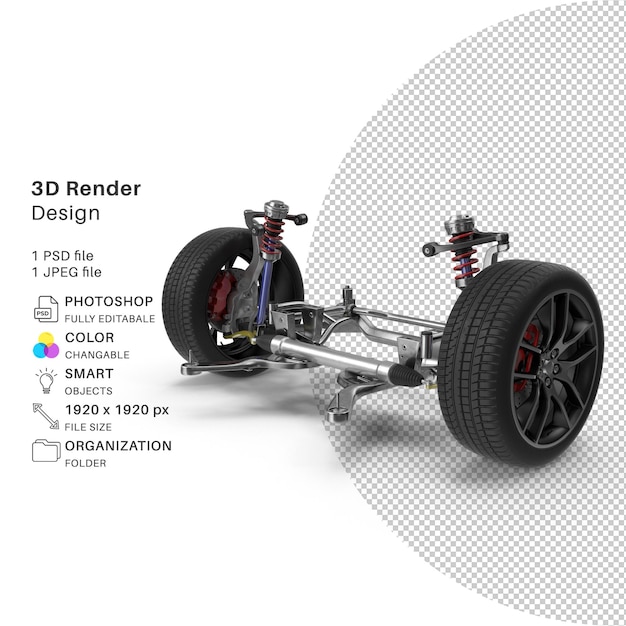 PSD châssis de voiture avec châssis 3 rigged