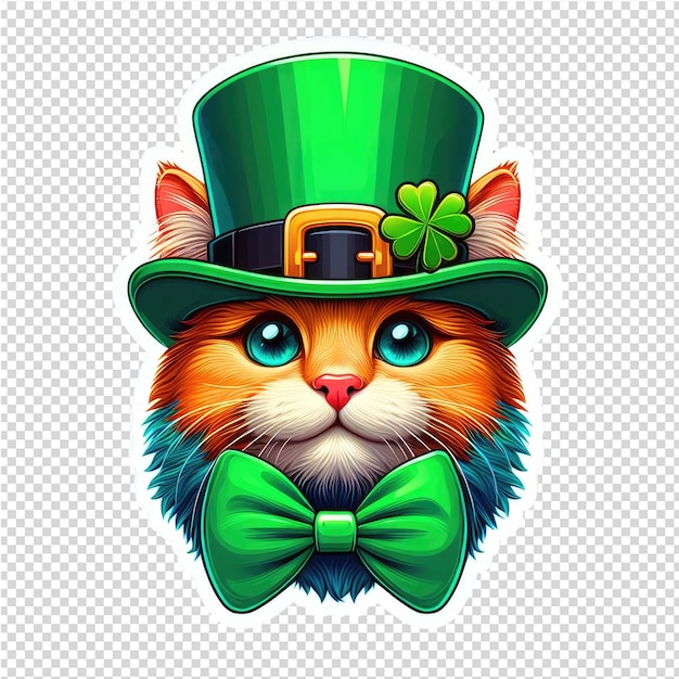 PSD un chat adorable dans l'autocollant du chapeau de la fête de saint-patrick png