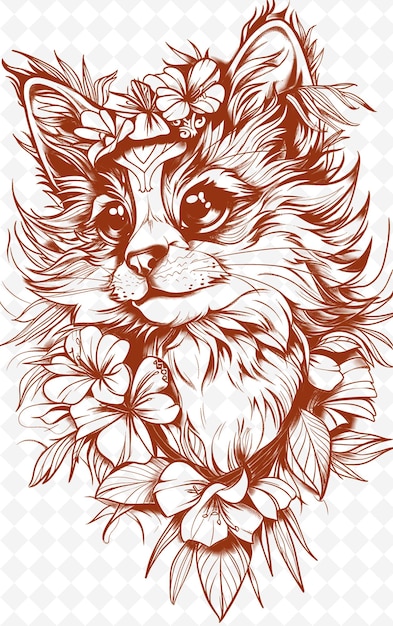 Un Chat Balinais Portant Un Lei Hawaïen Avec Une Expression Heureuse Animals Sketch Art Vector Collections