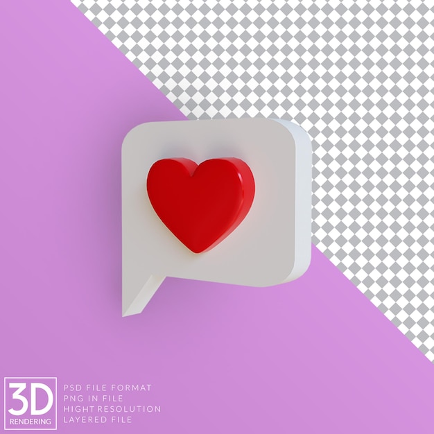 Chat de burbujas de Render 3d con amor rojo