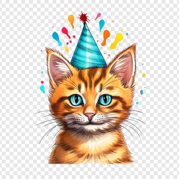 PSD un chat avec un chapeau de fête sur la tête