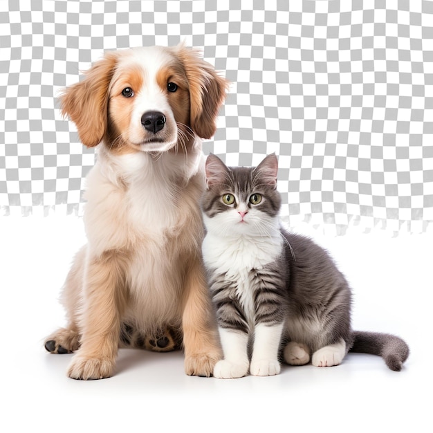 PSD un chat et un chien assis ensemble isolés sur un fond transparent concept d'animal de compagnie