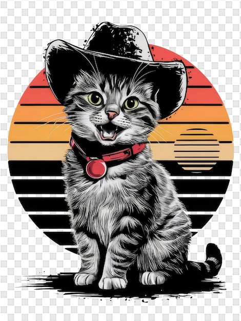 PSD un chat avec un collier rouge et un chapeau noir dessus