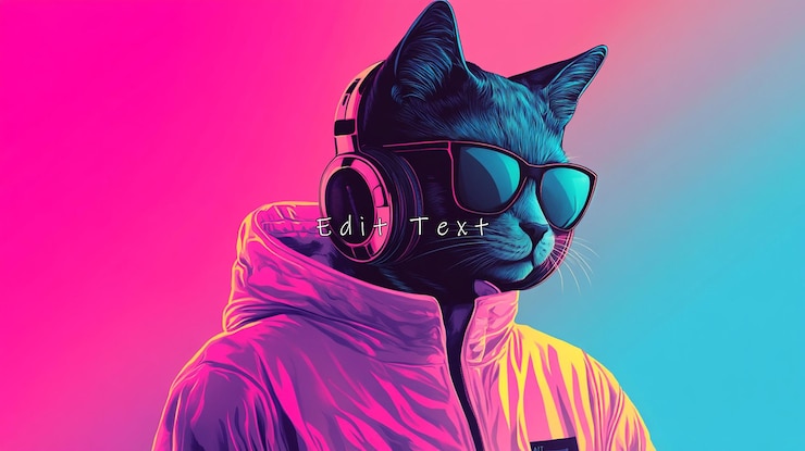 PSD un chat cool avec des lunettes de soleil et des écouteurs.