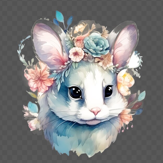 PSD un chat avec une couronne de fleurs sur la tête