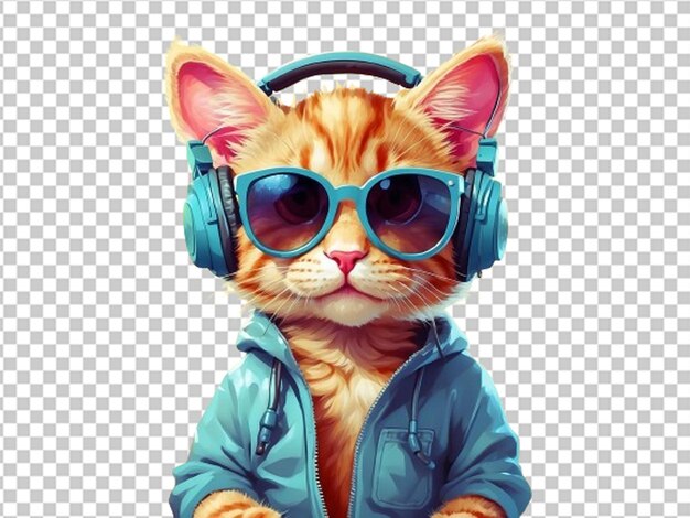 PSD un chat de dessin animé coloré portant un écouteur