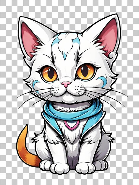 PSD chat de dessin animé mignon en veste sur fond transparent