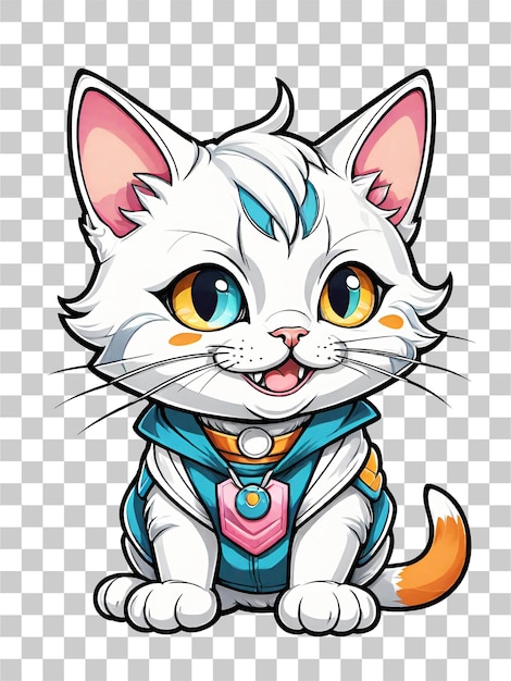 PSD chat de dessin animé mignon en veste sur fond transparent