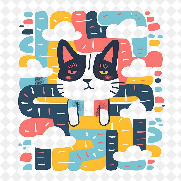 PSD un chat est assis dans un carré coloré avec un fond coloré