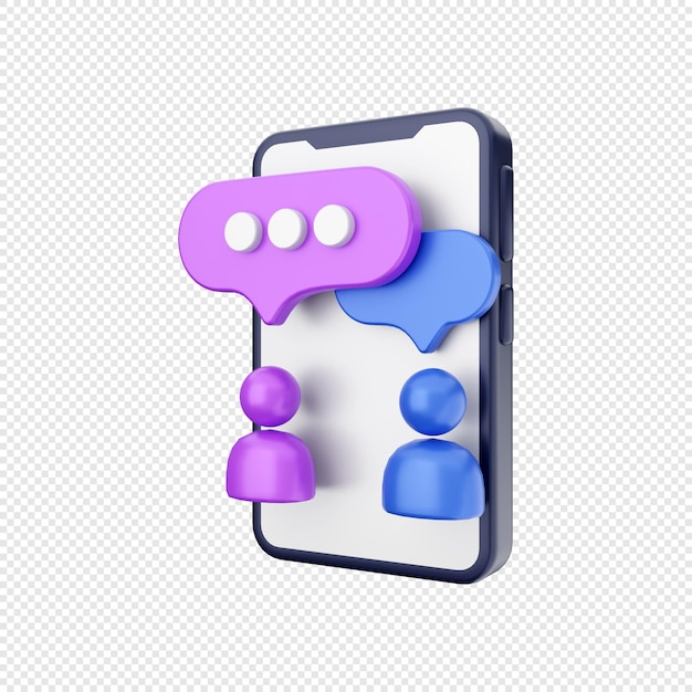 PSD chat de grupo de ilustración de icono de teléfono inteligente 3d